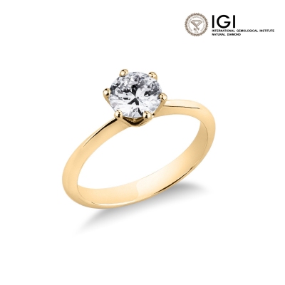 IGI certified diamond solitaire ring in 18kt yellow gold