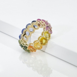 Design eternity ring in yellow gold 18k with rainbow sapphires
