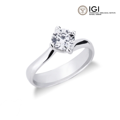 IGI certified solitaire ring 0,90 ct diamond in 18kt white gold