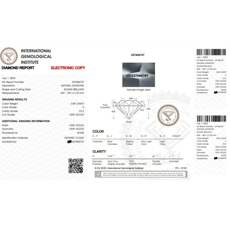 18k white gold solitaire ring with certified IGI diamond,0.49 ct