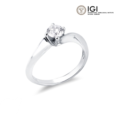 Certified IGI diamond solitaire ring in white gold 18k, 0.49 ct