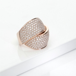 750 rose gold crossed band ring with diamonds