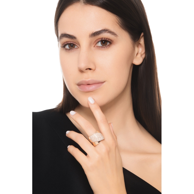 Wide crossover band ring with diamonds in 18kt rose gold