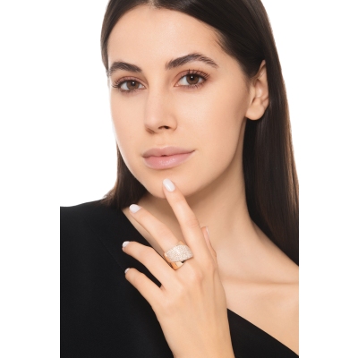 Wide crossover band ring with diamonds in 18kt rose gold