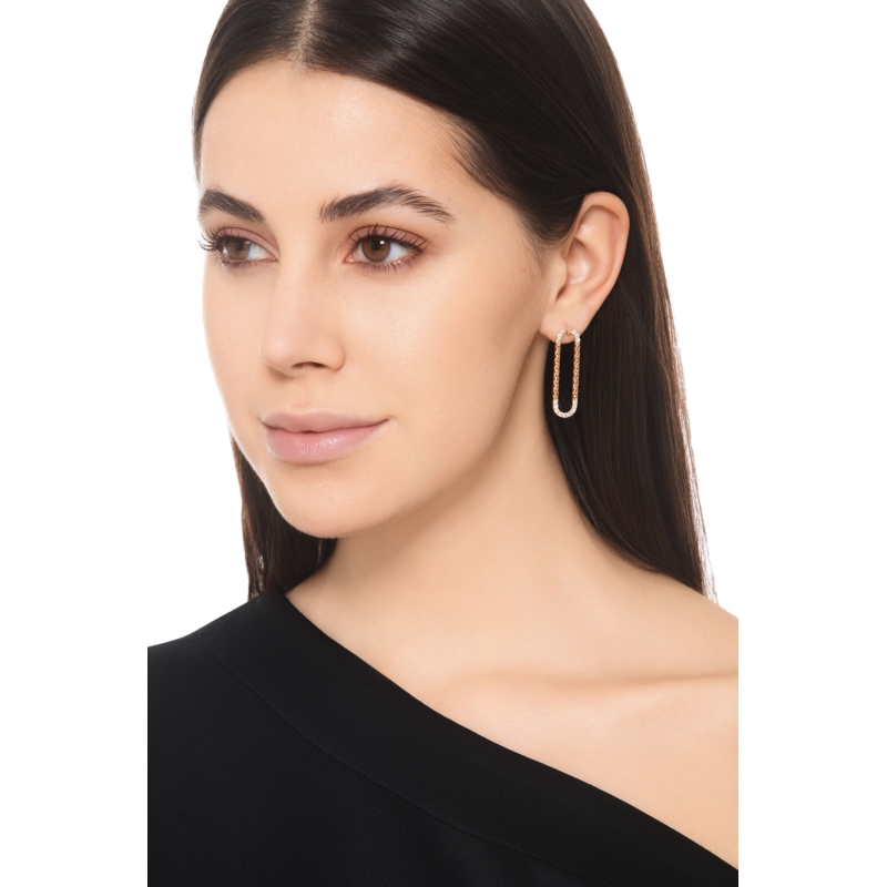 Geometric oval earrings with diamonds in 18kt rose gold