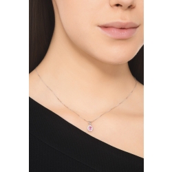 Oval pink sapphire diamond halo necklace 2