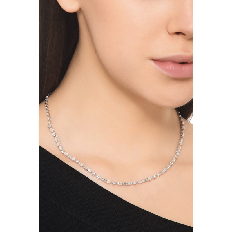 Modern tennis diamond necklace in 18kt white gold