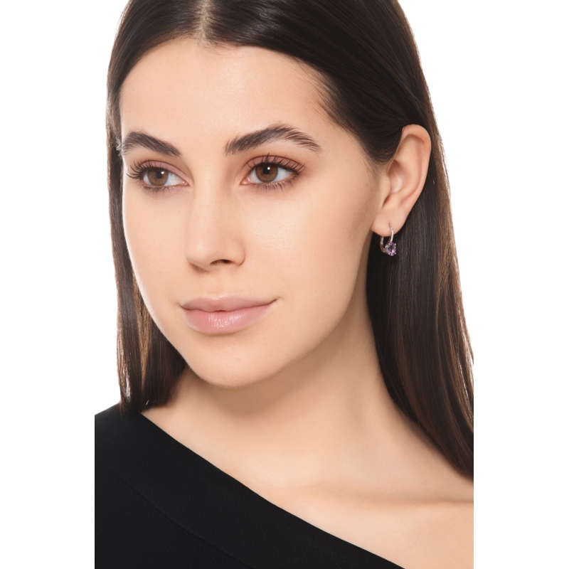 18k white gold drop earrings with amethyst and diamonds 