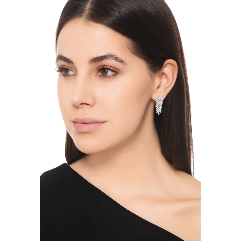 Diamond laurel leaf pendant earrings in 18kt white gold