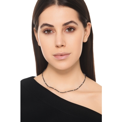 Black diamond tennis necklace in 18kt white gold