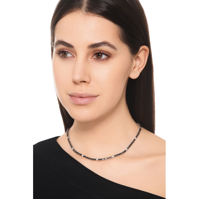 Black and white diamond tennis necklace in 18kt white gold 