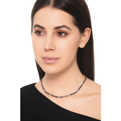 Black and white diamond tennis necklace in 18kt white gold 