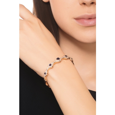 Evil eye diamond sapphire cuff bracelet in 18kt rose gold