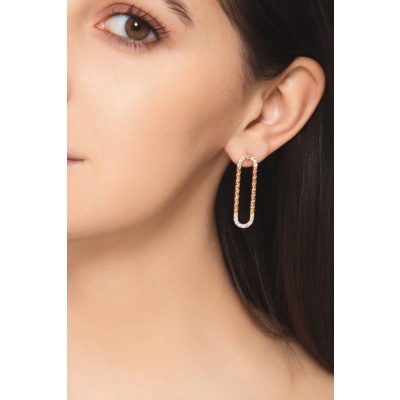 Geometric oval earrings with diamonds in 18kt rose gold