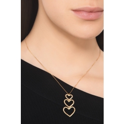 18k yellow gold necklace with three hearts in diamonds 2