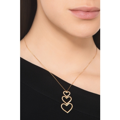 18k yellow gold necklace with three hearts in diamonds