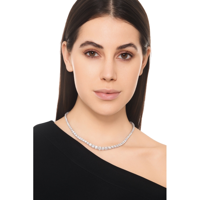 Riviere tennis necklace in 18kt white gold