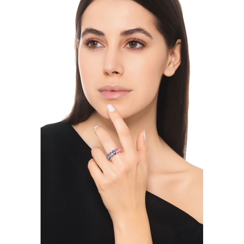 Design eternity ring in yellow gold 18k with rainbow sapphires
