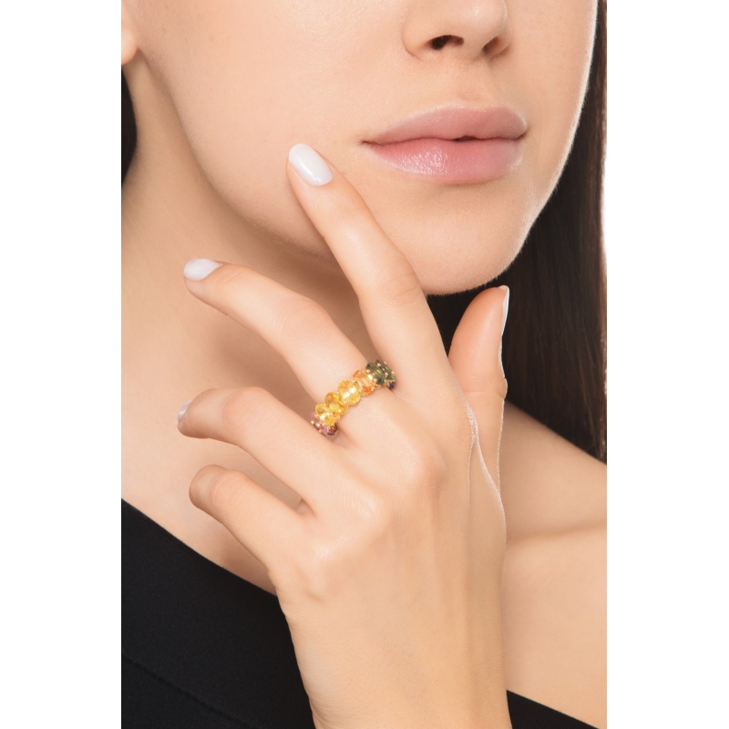 Design eternity ring in yellow gold 18k with rainbow sapphires