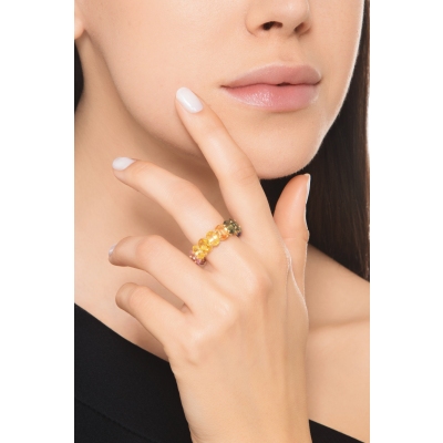 Design eternity ring in yellow gold 18k with rainbow sapphires