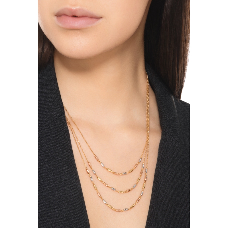 18k white, yellow and rose gold three strand necklace