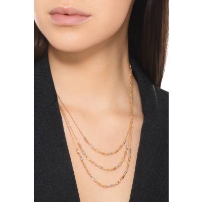 18k white, yellow and rose gold three strand necklace
