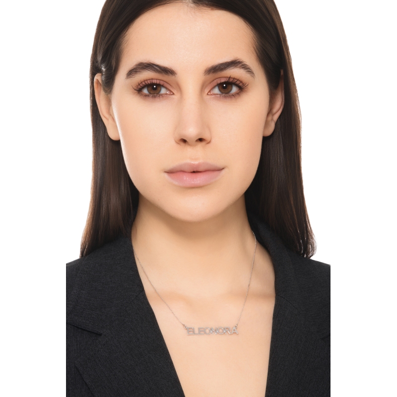 Customizable necklace in 18k white gold block letters, ELEONORA