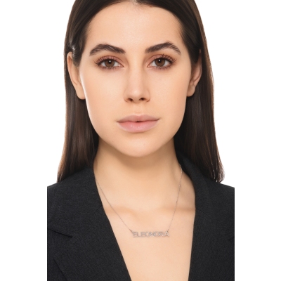 Customizable necklace in 18k white gold block letters, ELEONORA