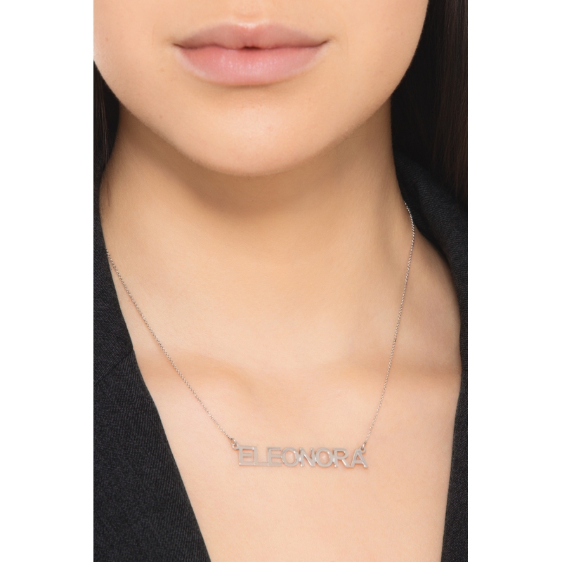 Customizable necklace in 18k white gold block letters, ELEONORA