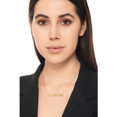 Customizable necklace in 18k yellow gold block letters, VALENTINA