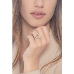 Citrine and diamonds halo ring in 18kt white gold 2