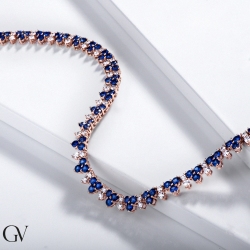 18k rose gold tennis necklace featuring blue sapphires and diamonds 2