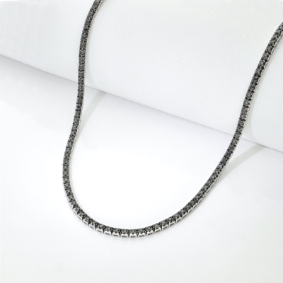 18k white gold linear pyramid tennis necklace with black diamonds