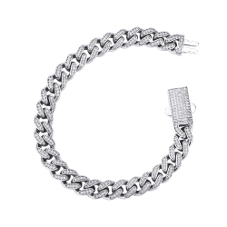 Cubanlink bracelet in white gold 650 with diamonds, 9 mm