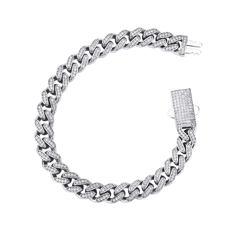Cubanlink bracelet in white gold 650 with diamonds, 9 mm