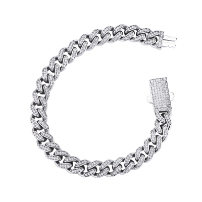 Cubanlink bracelet in white gold 650 with diamonds, 9 mm