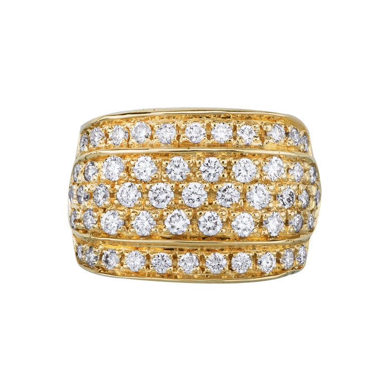 Wide band diamond ring in 18kt yellow gold