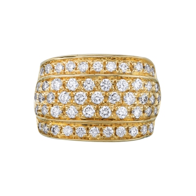 Wide band diamond ring in 18kt yellow gold