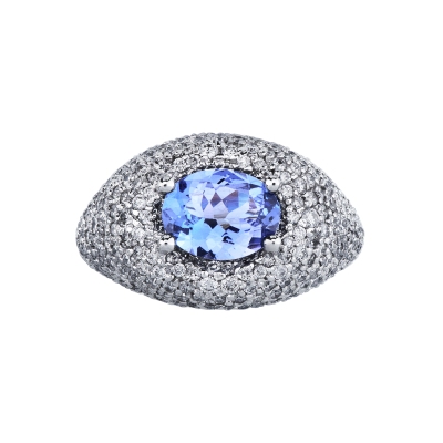 Cocktail diamond tanzanite dome ring in 18kt gold