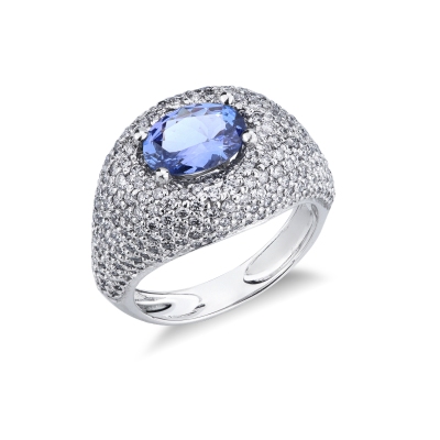 Cocktail diamond tanzanite dome ring in 18kt gold