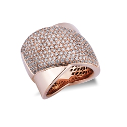 Wide crossover band ring with diamonds in 18kt rose gold