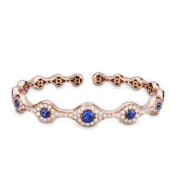 Evil eye diamond sapphire cuff bracelet in 18kt rose gold