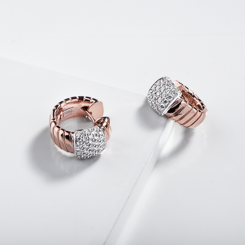 Tubogas oval earrings with diamonds in 18kt rose gold