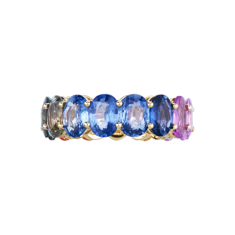 Design eternity ring in yellow gold 18k with rainbow sapphires