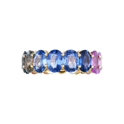 Design eternity ring in yellow gold 18k with rainbow sapphires