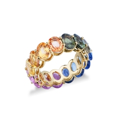 Design eternity ring in yellow gold 18k with rainbow sapphires