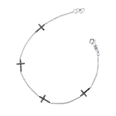 18k white gold bracelet with black diamond crosses