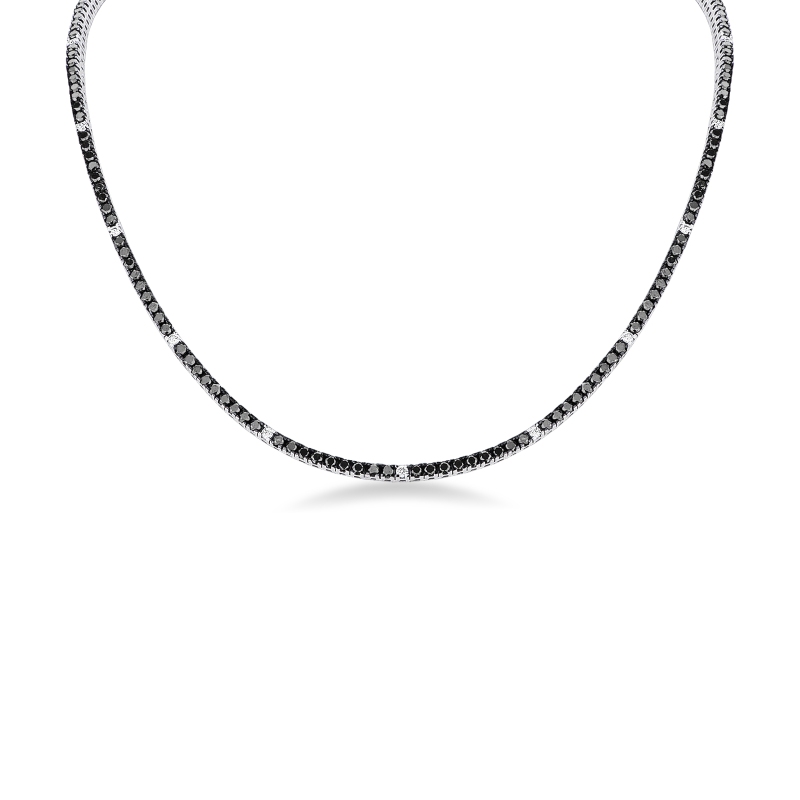 Black diamond tennis necklace in 18kt white gold