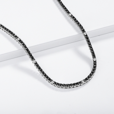 Black and white diamond tennis necklace in 18kt white gold 