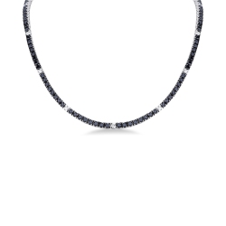Black and white diamond tennis necklace in 18kt white gold 
